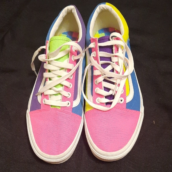 Old Skool Neon Vans Block Multicolor Mens Size 10.5 Womens Size 12 Shoes - Picture 2 of 6